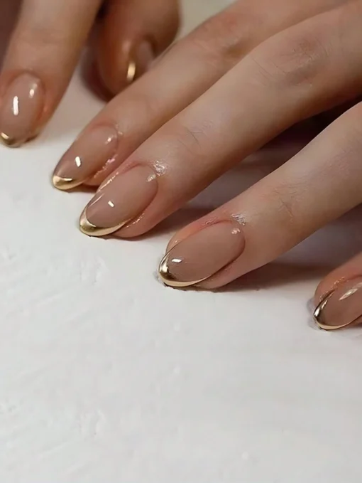 SHEIN 24pcs Simple Gold French Style Long Press-On Elliptical