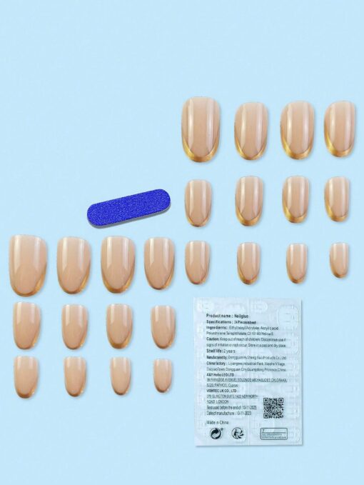 SHEIN 24pcs Simple Gold French Style Long Press-On Elliptical - Image 2