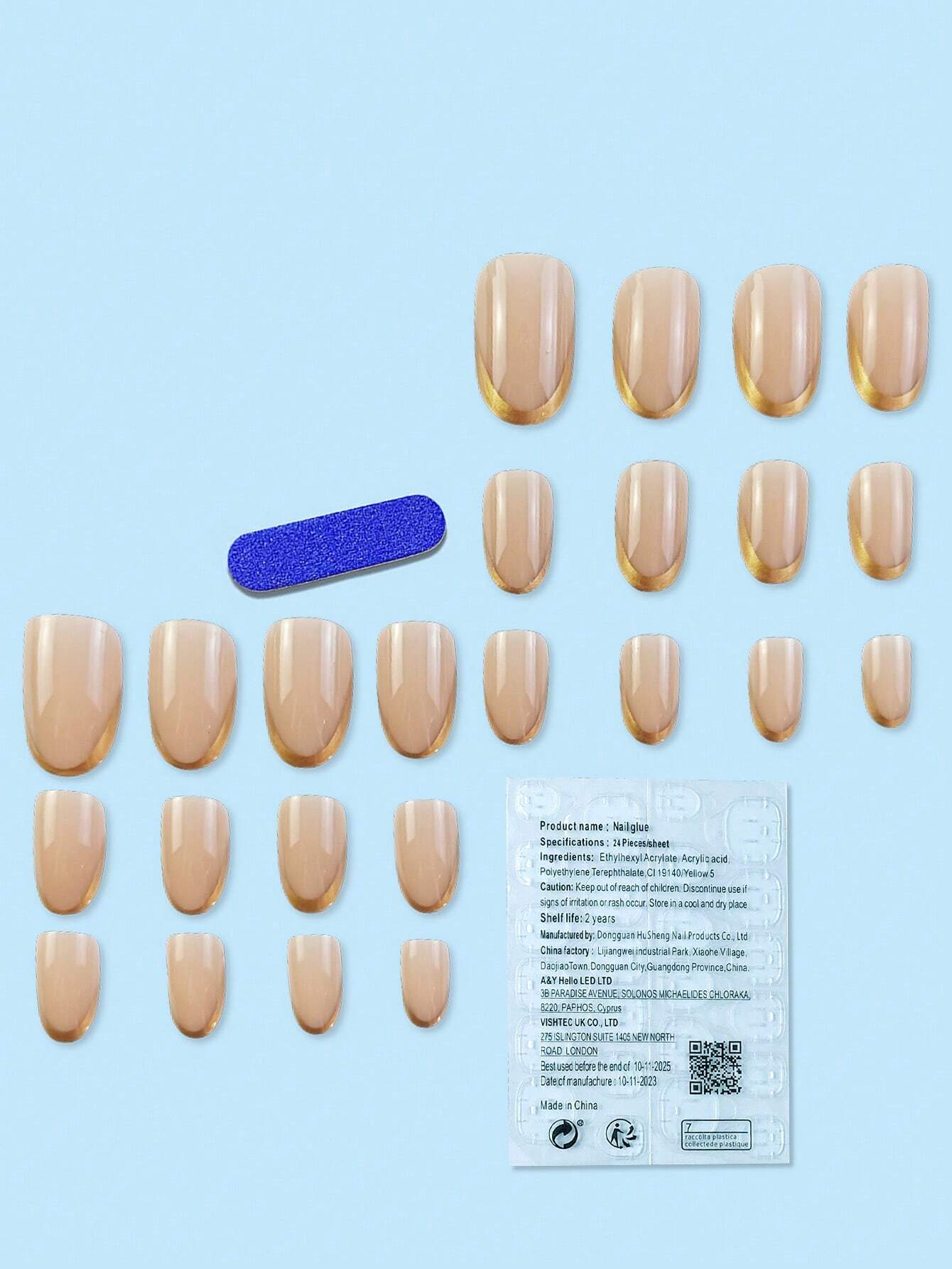 SHEIN 24pcs Simple Gold French Style Long Press-On Elliptical - Image 2