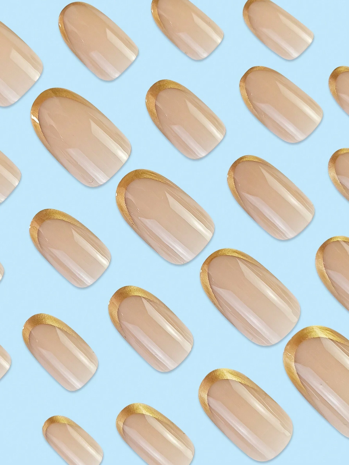 SHEIN 24pcs Simple Gold French Style Long Press-On Elliptical - Image 3