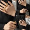 SHEIN 2pcs Trendy Hip-Hop Personality Exaggerated Ring, Small Batch Metal Design Double Finger