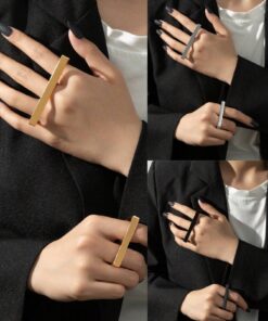 SHEIN 2pcs Trendy Hip-Hop Personality Exaggerated Ring, Small Batch Metal Design Double Finger