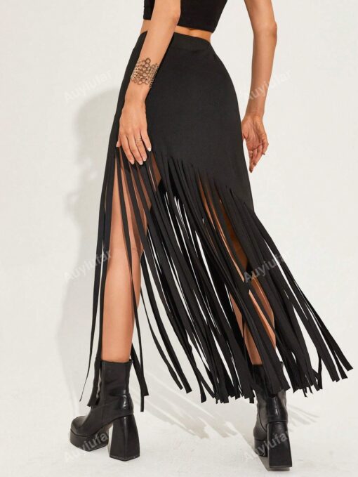 SHEIN Chain Detail Fringe Hem Skirt - Image 2