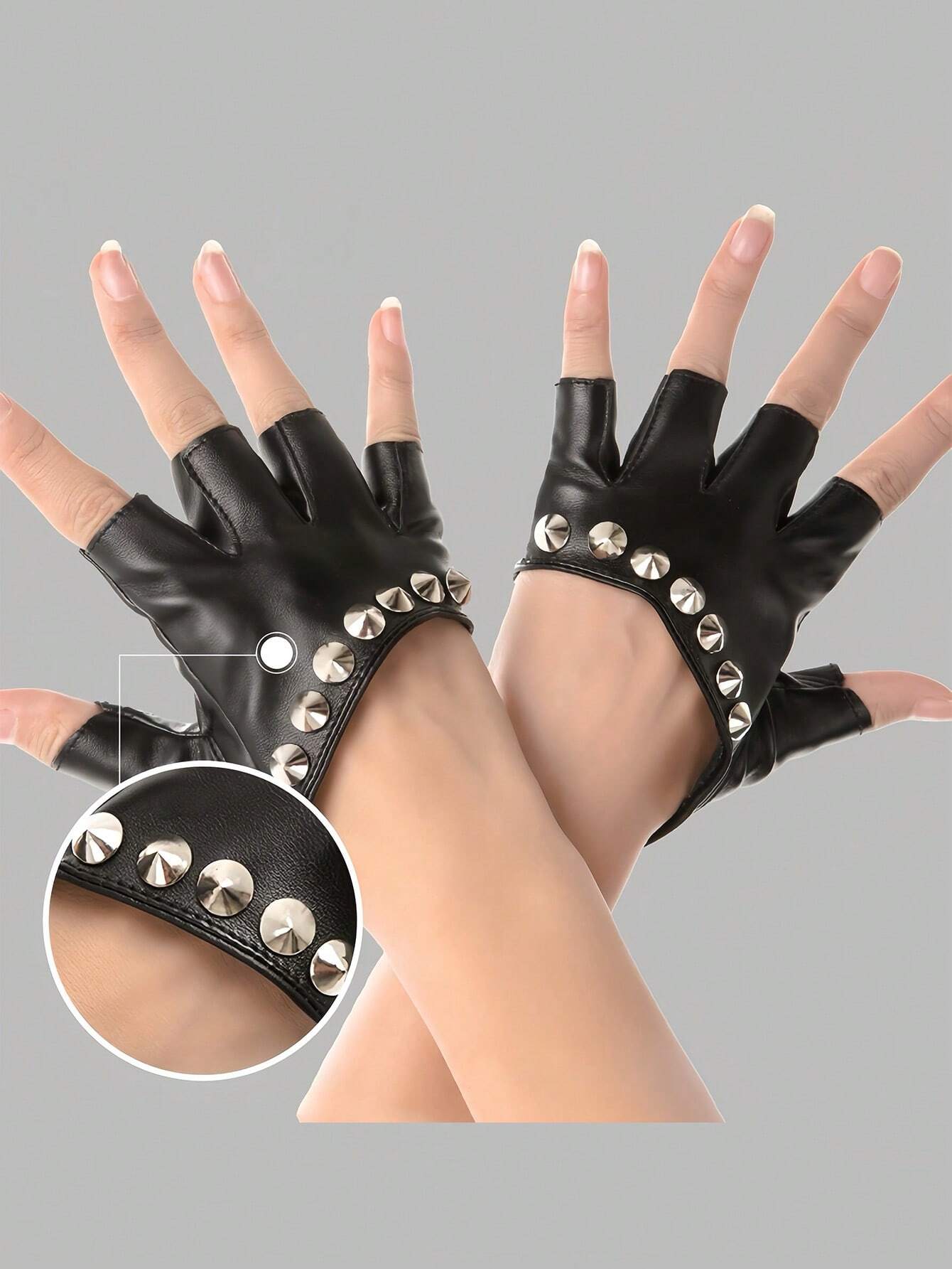 SHEIN Han Style Open- Personality Rivet Half- Nightclub