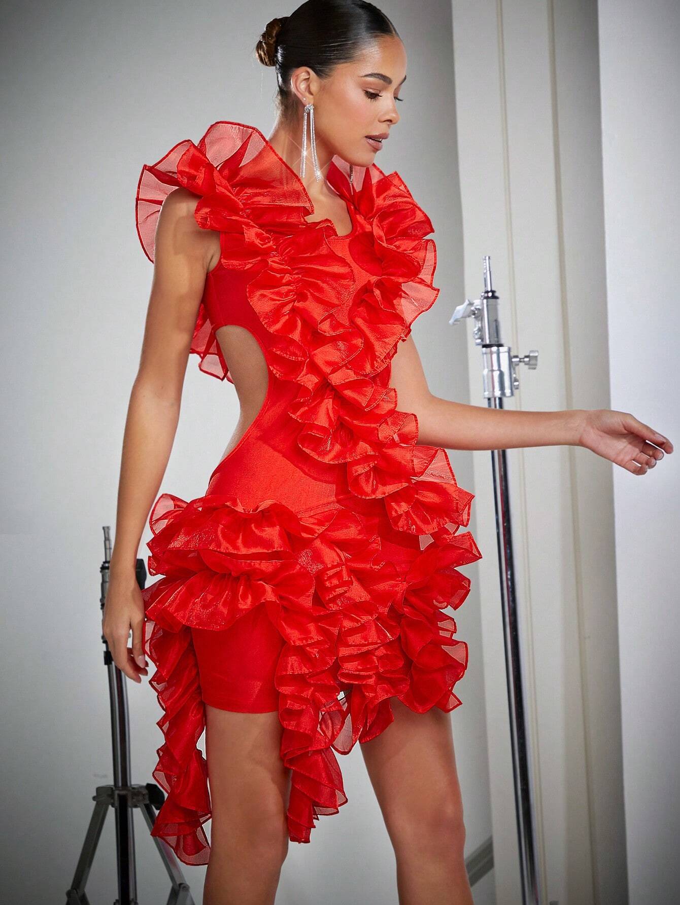 SHEIN L'Amorae Ruffle Asymmetrical Hem Cut Out Dress