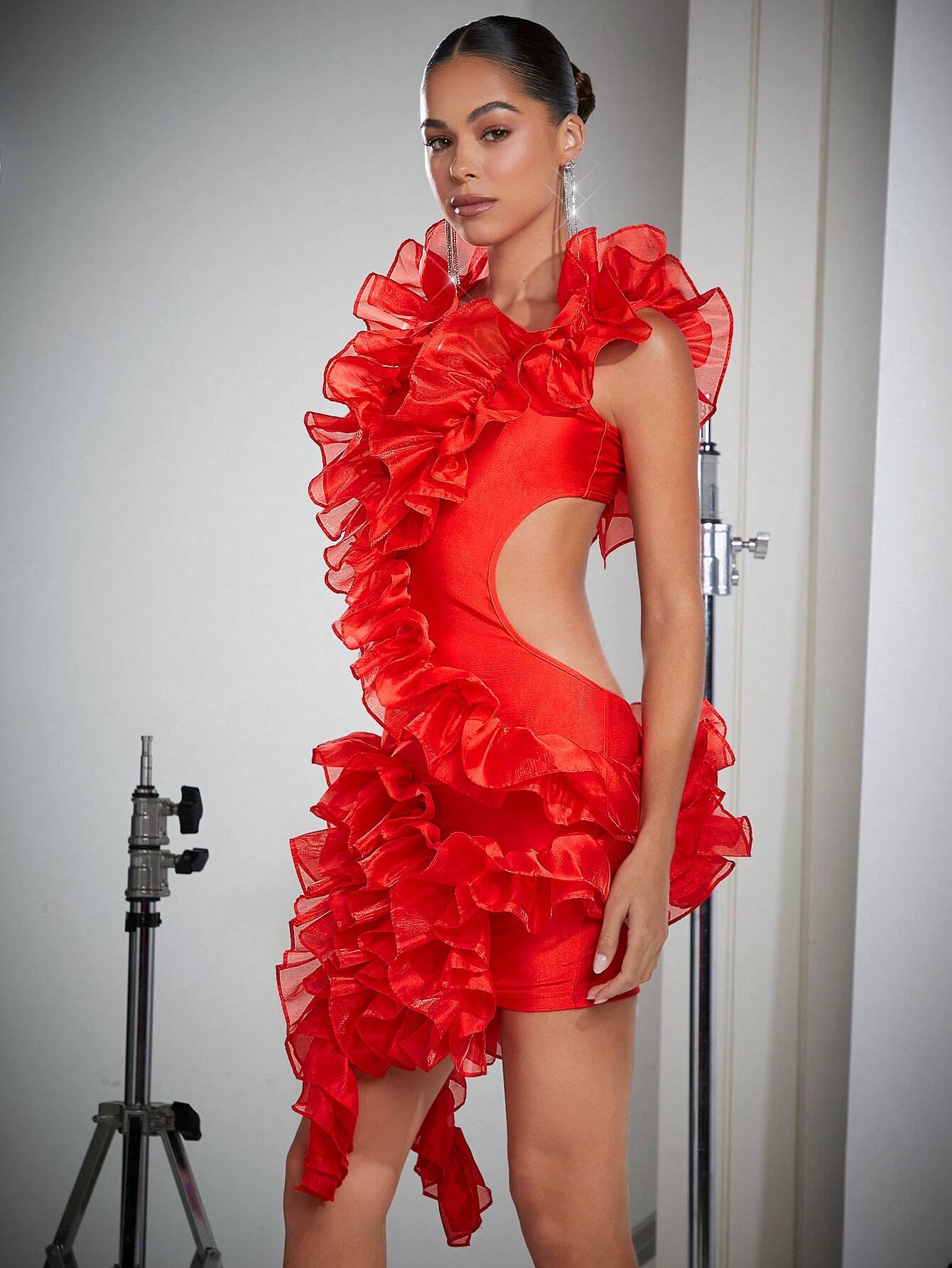 SHEIN L'Amorae Ruffle Asymmetrical Hem Cut Out Dress - Image 3