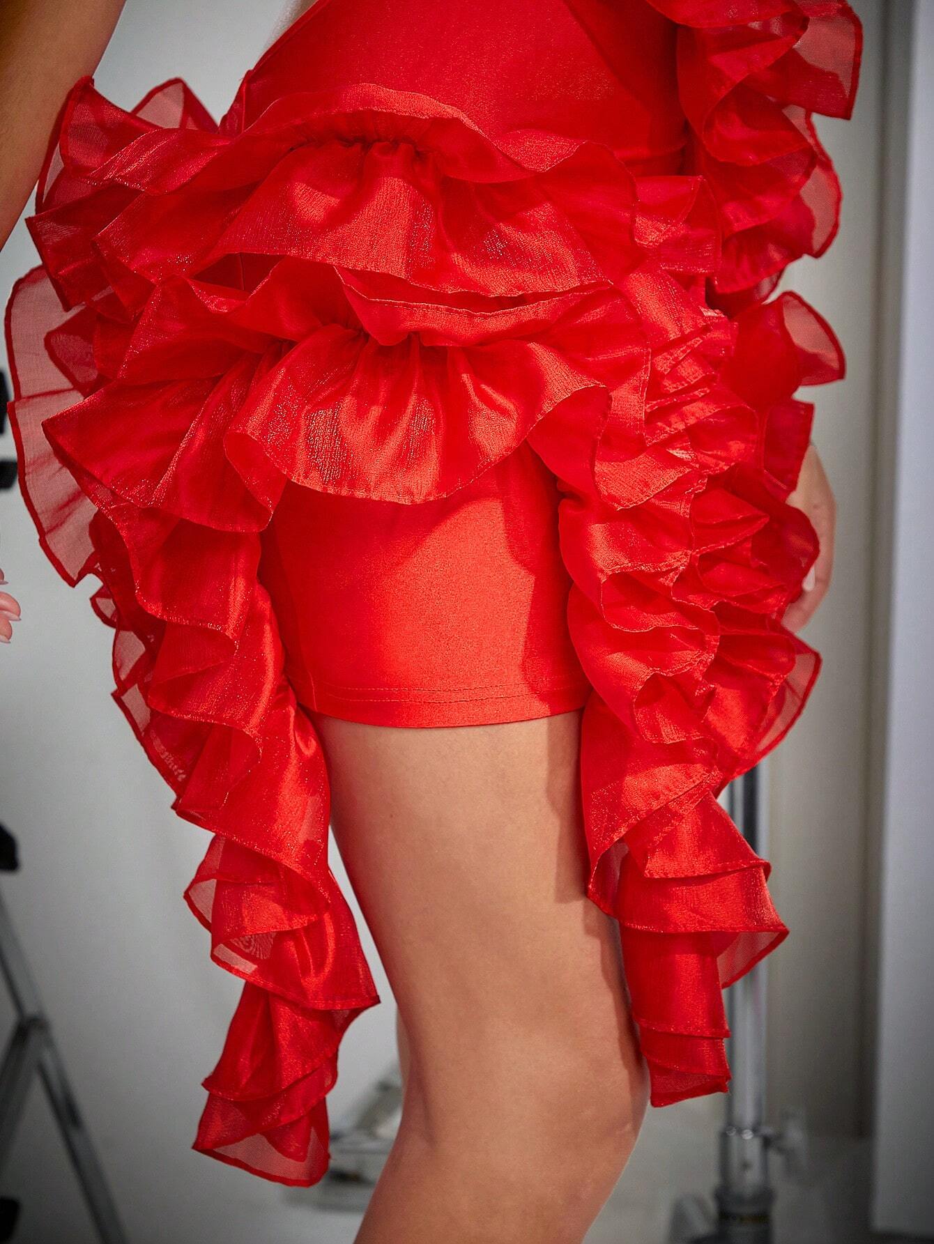 SHEIN L'Amorae Ruffle Asymmetrical Hem Cut Out Dress - Image 4