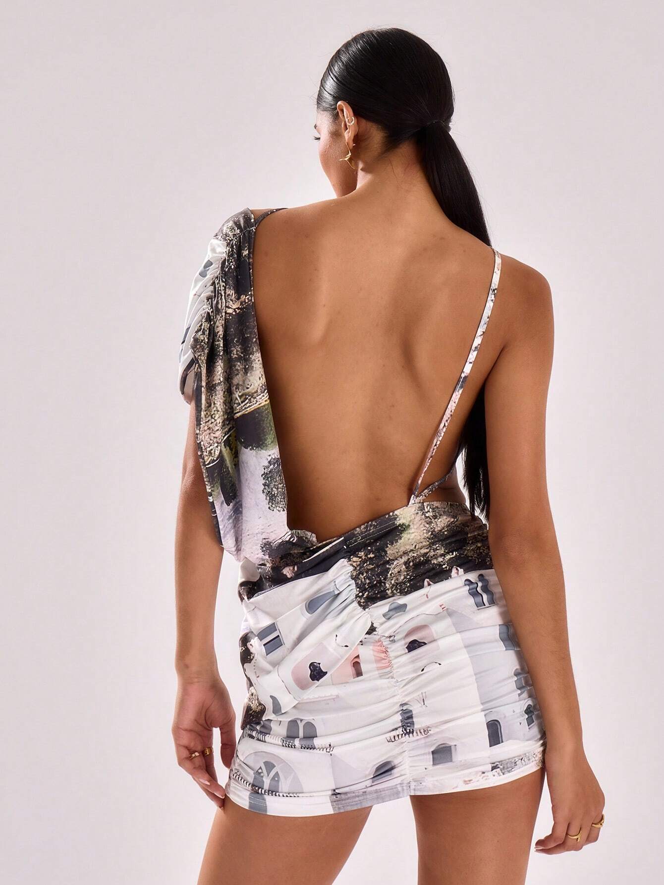 SHEIN MUSERA Location Print Slinky Drape Detail Mini Dress - Image 2