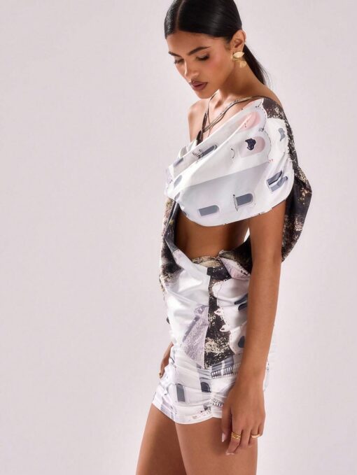 SHEIN MUSERA Location Print Slinky Drape Detail Mini Dress - Image 4