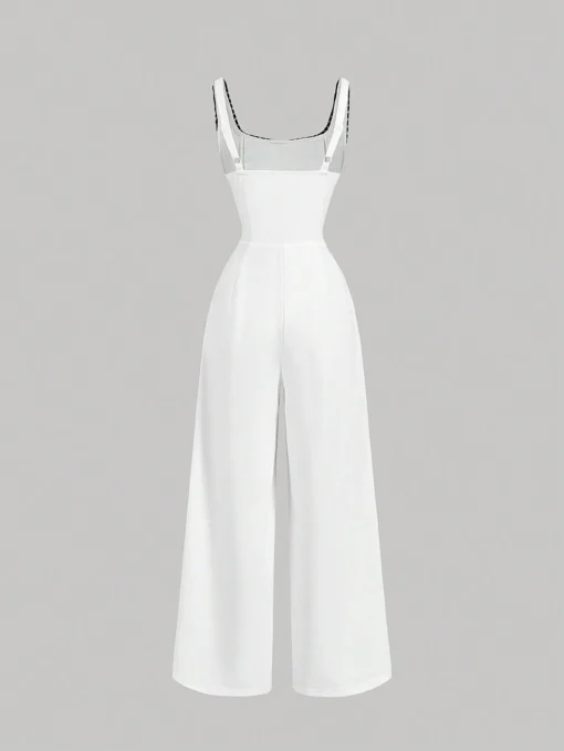 SHEIN MOD Color Block Trimmed Sleeveless White Jumpsuit - Image 2