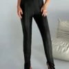 SHEIN Aloruh Women's Fashionable Commuting Simple Coated Artificial Leather Leg Slit