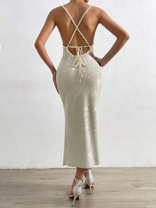SHEIN BAE Draped Collar Split Thigh Criss Cross Backless Cami Dress - Image 2