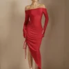 SHEIN BAE Women Off Shoulder Asymmetric Hem Bodycon Maxi Dress