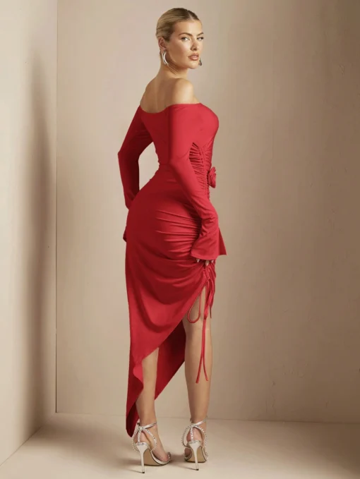 SHEIN BAE Women Off Shoulder Asymmetric Hem Bodycon Maxi Dress - Image 2