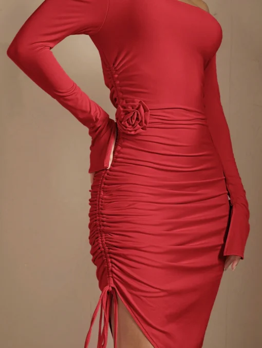 SHEIN BAE Women Off Shoulder Asymmetric Hem Bodycon Maxi Dress - Image 4