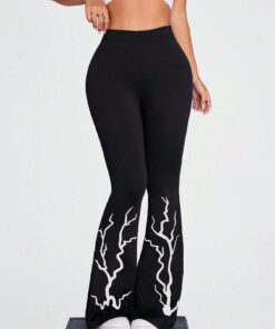 SHEIN Coolane Women's Fall Streetwear Lightning Print Boot Cut Pant Sweatpant