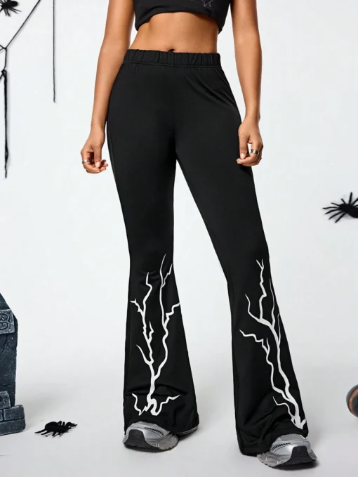 SHEIN Coolane Women's Fall Streetwear Lightning Print Boot Cut Pant Sweatpant - Image 3