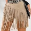 SHEIN Essnce Fringe Trim Faux Suede Skort Without Belt