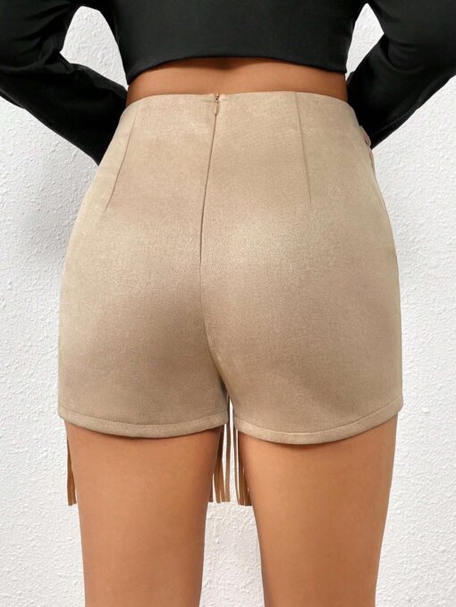 SHEIN Essnce Fringe Trim Faux Suede Skort Without Belt - Image 2