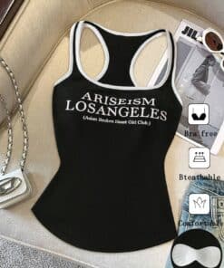 SHEIN Essnce Letter Print Splicing Round Neck Chest Patch Tank Top