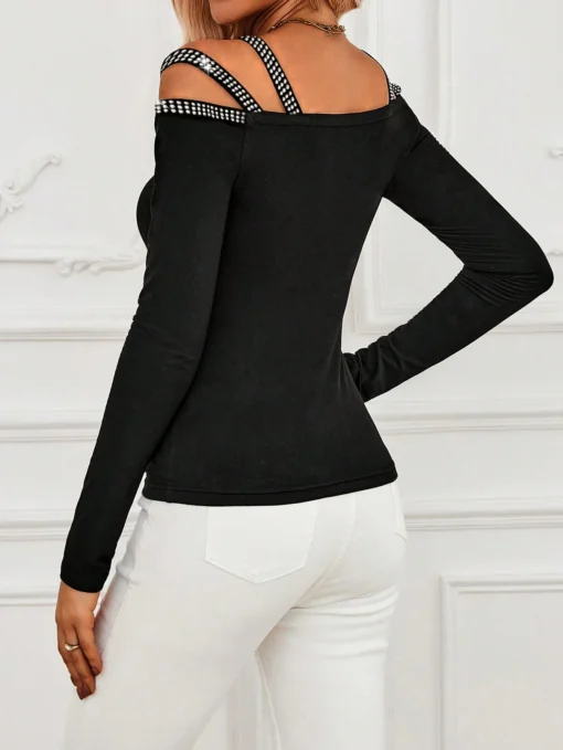 SHEIN Essnce Women's Rhinestone Decoration T-Shirt - Image 2