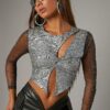 SHEIN Haute Cut Out Asymmetric Twist Glitter Top