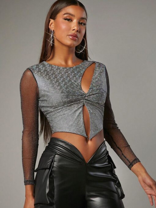 SHEIN Haute Cut Out Asymmetric Twist Glitter Top - Image 4