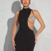 SHEIN Haute Sequin Star Mesh Mock Neck Club Dress