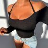 SHEIN SXY Women's Solid Color Open Shoulder T-Shirt