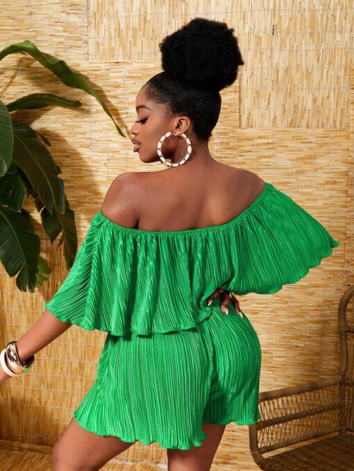 SHEIN Slayr Off-Shoulder Ruffle Neck Pleated Fabric Loose Romper - Image 2