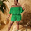 SHEIN Slayr Off-Shoulder Ruffle Neck Pleated Fabric Loose Romper