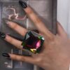 STONEFANS 1pc Exaggerated Large Square Muticolor Crystal Ring For Women