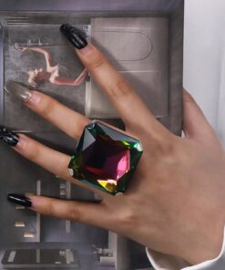 STONEFANS 1pc Exaggerated Large Square Muticolor Crystal Ring For Women