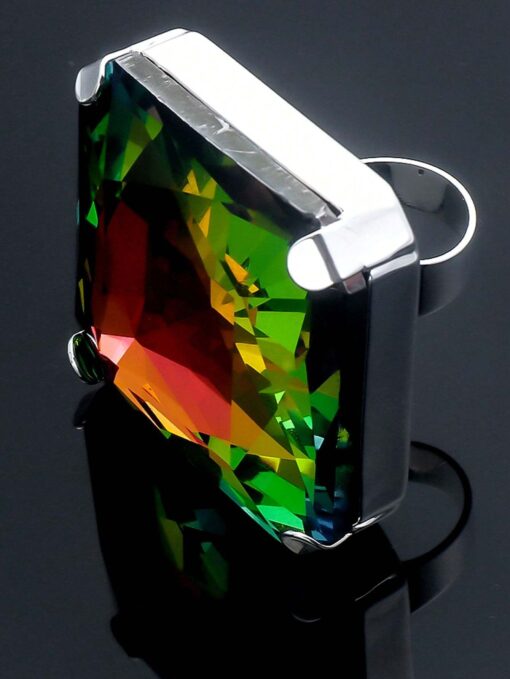 SHEIN STONEFANS 1pc Exaggerated Large Square Muticolor Crystal Ring For Women - Image 3