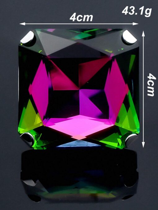 SHEIN STONEFANS 1pc Exaggerated Large Square Muticolor Crystal Ring For Women - Image 4