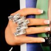 STONEFANS 1pc Silver Square Finger Ring, Cocktail Party Jewelry