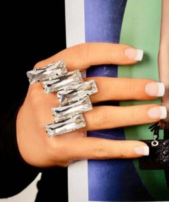 STONEFANS 1pc Silver Square Finger Ring, Cocktail Party Jewelry
