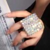 SHEIN Shiny Crystal Exaggerated Square Rings Finger Jewelry Adjustable Large