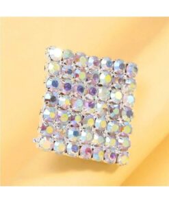SHEIN Shiny Crystal Exaggerated Square Rings Finger Jewelry Adjustable Large