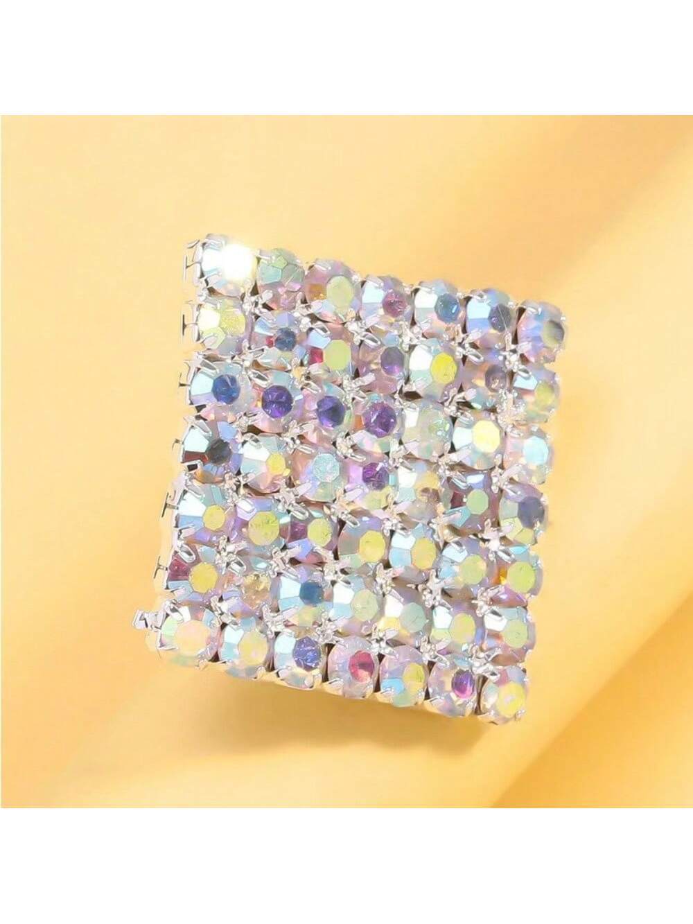SHEIN Shiny Crystal Exaggerated Square Rings Finger Jewelry Adjustable Large
