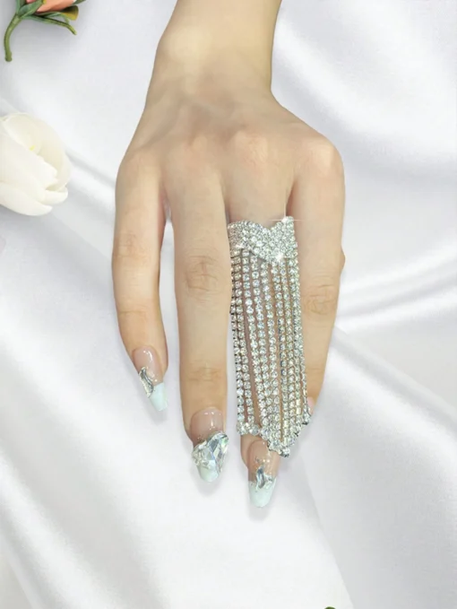SHEIN 1pc Elegant Tassel Ring With Rhinestones, Fashionable - Image 2