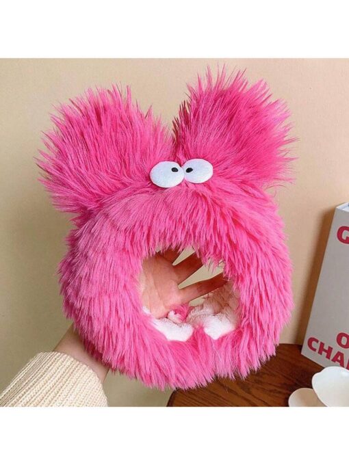 SHEIN 1pc Women's Rose-Red Funny Colored Plush Hair Tie For Washing Face