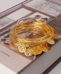 SHEIN 20pcs/Set Saudi Arabia Style Iron Alloy Round Pendant Bangle