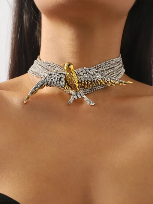 SHEIN European Fashion Exaggerated, Multi-Layered, Full Diamond Encrusted Flying Bird & Swallow
