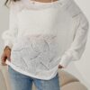 SHEIN Privé Women Asymmetrical Shoulder Collar Long Sleeve Knit Sweater Top, Cream White
