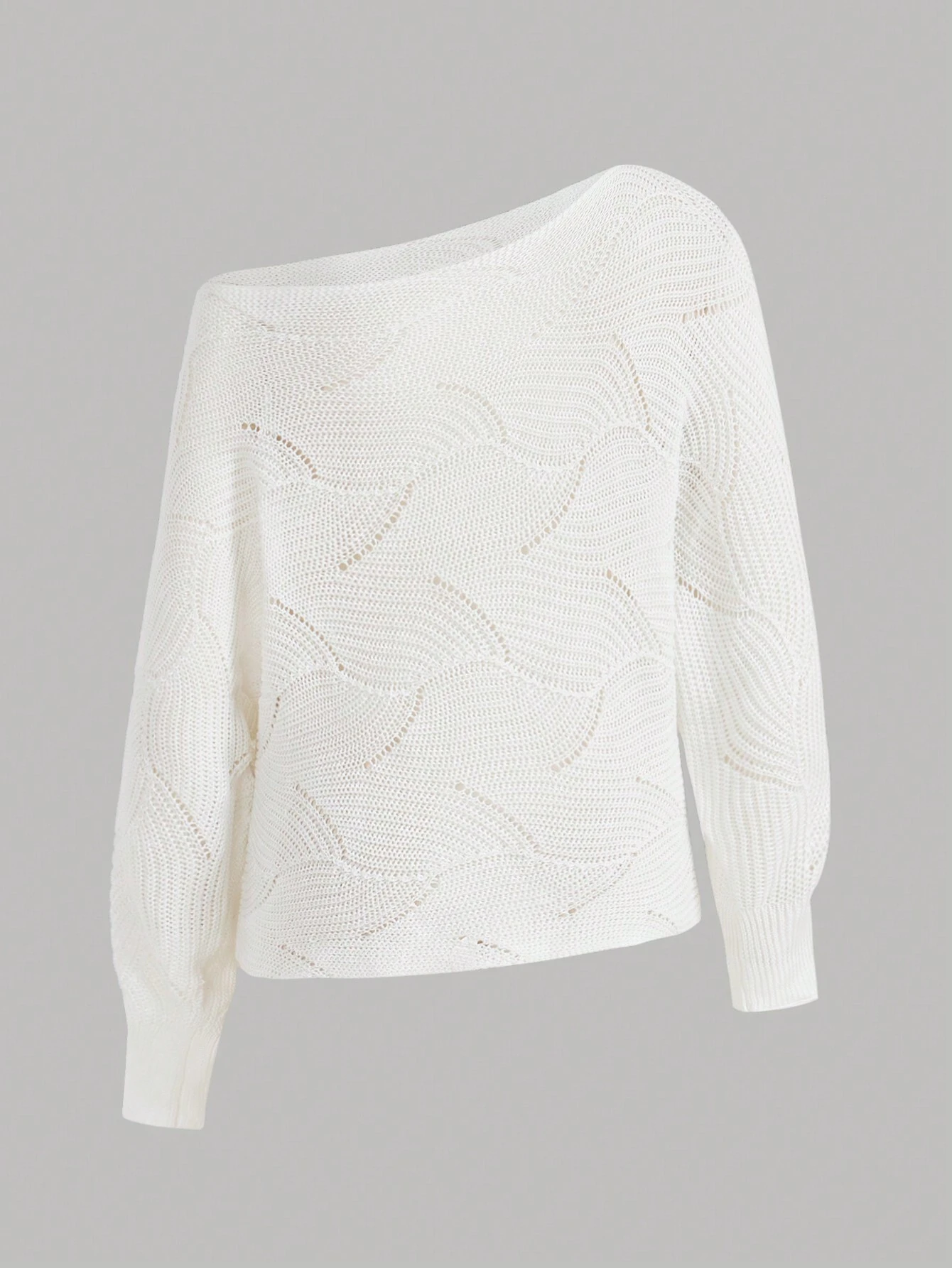 SHEIN Privé Women Asymmetrical Shoulder Collar Long Sleeve Knit Sweater Top, Cream White - Image 4