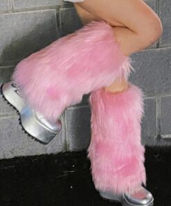 SHEIN Long Pink Plush Leg Warmers, Suitable For Stage Party