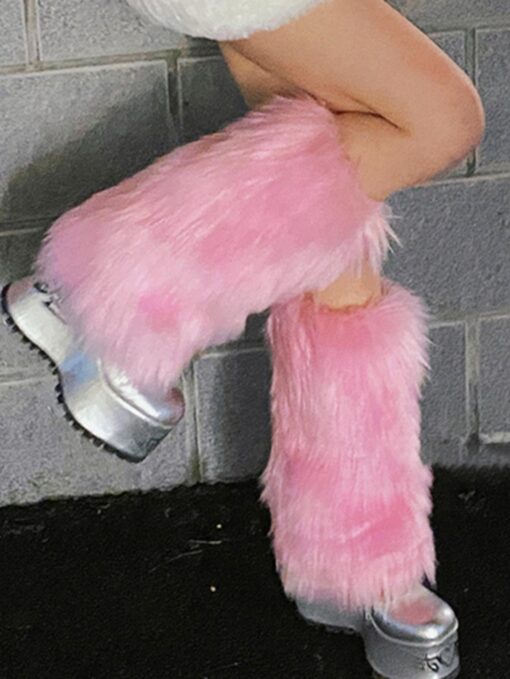 SHEIN Long Pink Plush Leg Warmers, Suitable For Stage Party