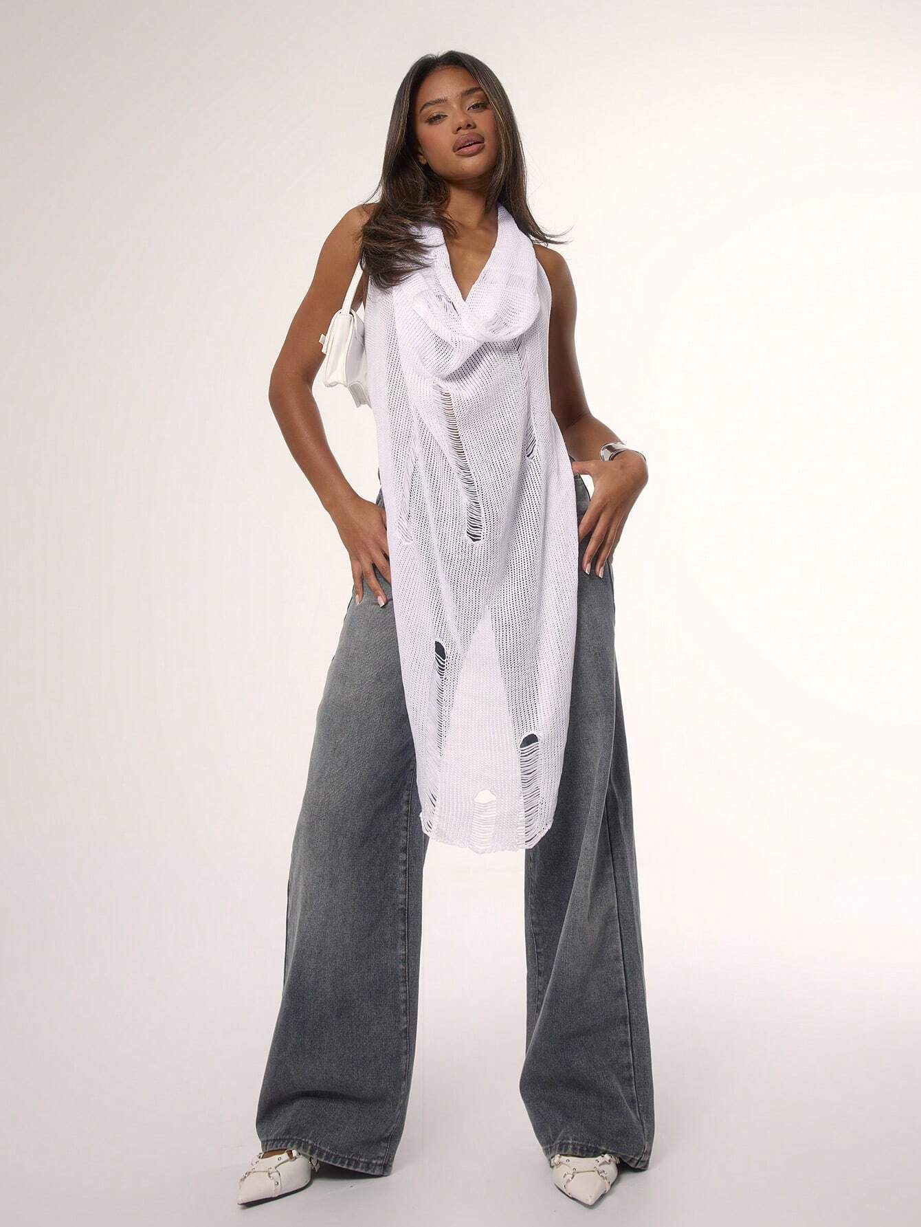 SHEIN 200g Plus Size Fits European And American Body Type, Extra Long Wool-blend Sheer Black