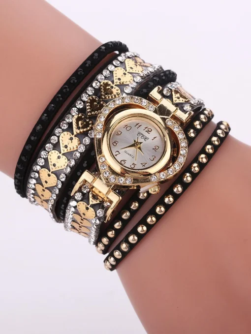 SHEIN Rhinestone Decor Round Pointer Quartz Watch